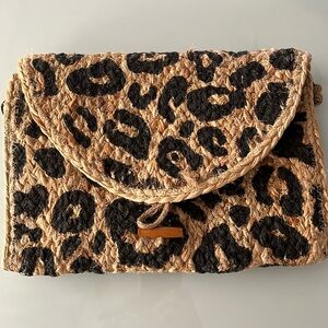 Leopard jute clutch